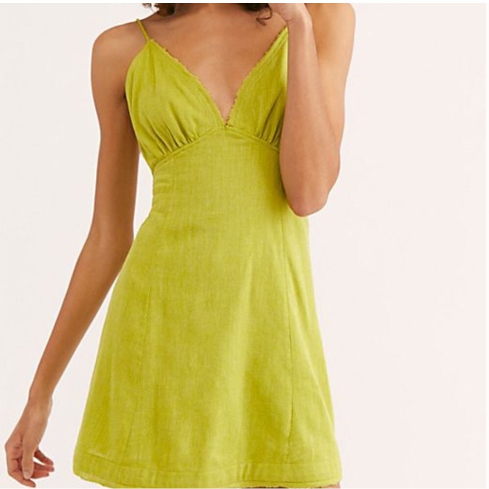 Free People Size Medium Lime Green Boho Festival Turnin Heads Mini Dress